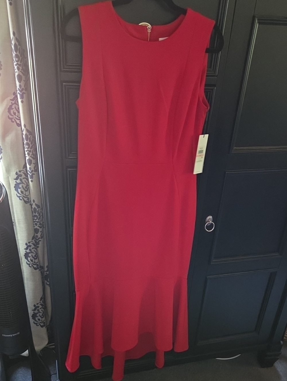 NWT Calvin Klein Red Sleeveless Midi High Low Dress with Flounce Hem - Size 10